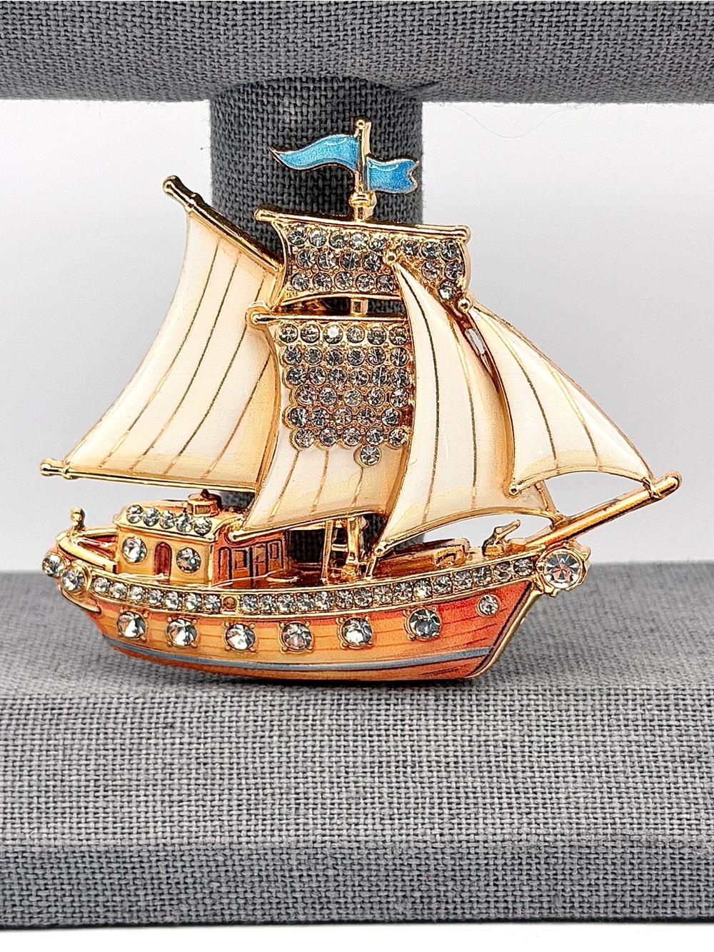 Wooden Style Sailing Ship Brooch